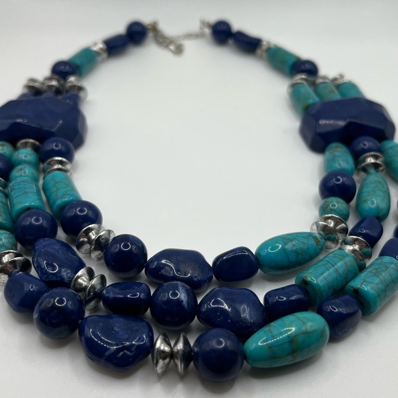 Chunky Blue & Turquoise Beaded Statement Necklace - Picture 1 of 6